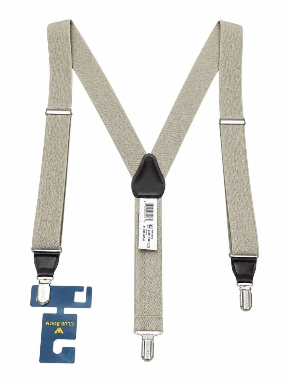 Club Room One Size Khaki Suspenders Adjustable Y Back Silver Clip Classic Preppy